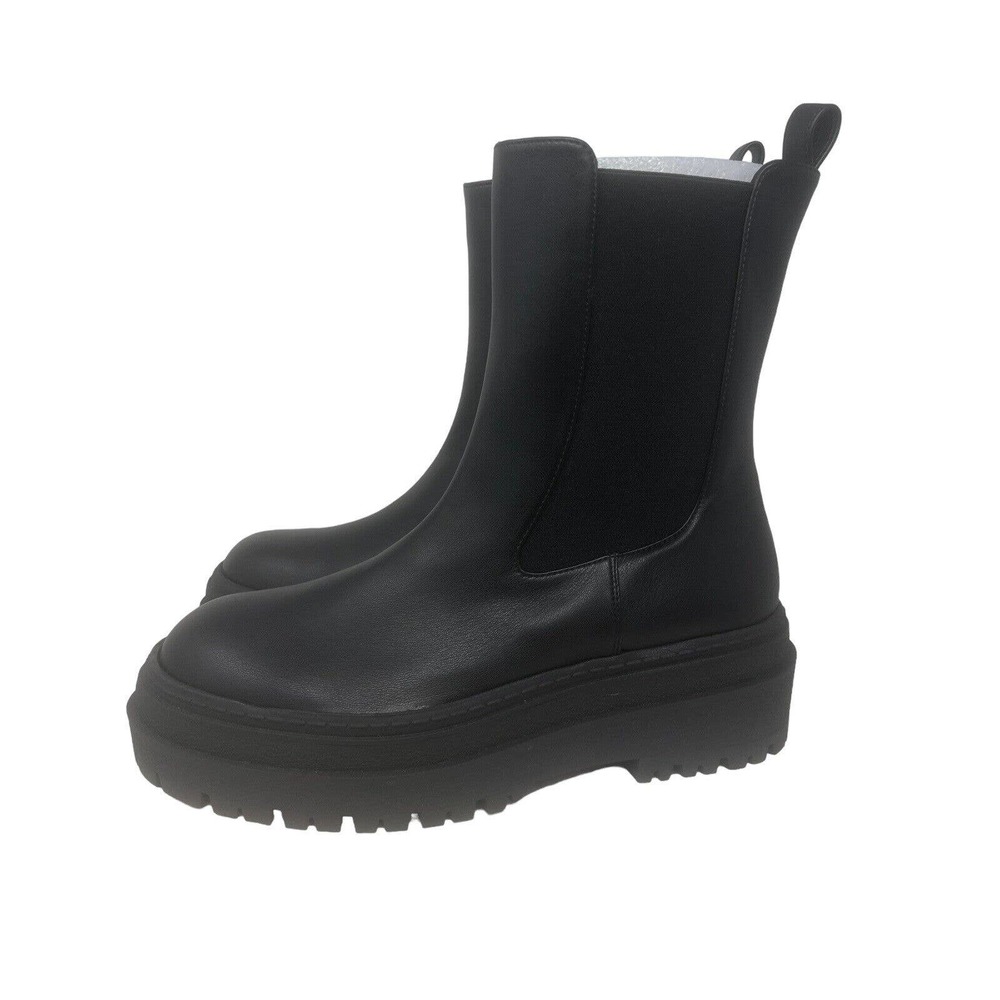 Good American Combat Boot Black Leather Lined Lug Sole Platform Sz 7-NWOB - Picture 5 of 8